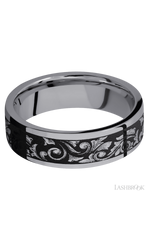 7 mm wide/Flat/Tantalum band with a laser carved Western Scroll pattern.