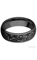 7 mm wide/Domed/Zirconium band with a laser carved Western Scroll pattern.