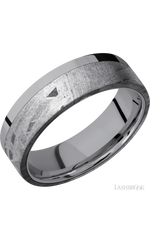 7 mm wide/Flat/Tantalum band with one 5 mm Off Center Edge inlay of Meteorite.