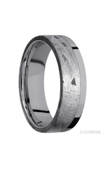 7 mm wide/Flat/Tantalum band with one 5 mm Off Center Edge inlay of Meteorite.