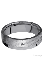 7 mm wide/Flat/Tantalum band with one 5 mm Off Center Edge inlay of Meteorite.