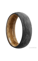 7 mm wide Domed Forged Carbon Fiber band featuring a Whiskey Barrel sleeve.