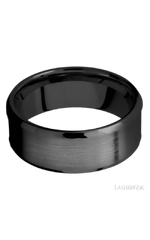 8 mm wide/Beveled/Zirconium band with one 5 mm Centered inlay of Desert Iron Wood.