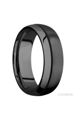 7 mm wide/Domed/Zirconium band with one 0.5 mm Off Center inlay of Black.
