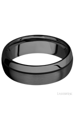 7 mm wide/Domed/Zirconium band with one 0.5 mm Off Center inlay of Black.