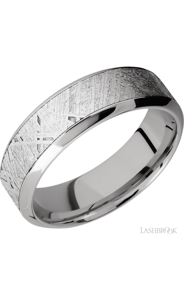 7 mm wide/High Bevel/18K White Gold band with one 4 mm Centered inlay of Meteorite.