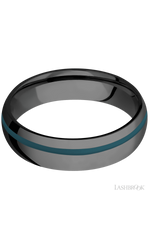6 mm wide/Domed/Zirconium band with one 1 mm Off Center inlay of Ridgeway Blue.