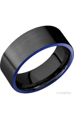 8 mm wide/Flat/Zirconium band with two 1 mm Side inlays of Lapis.