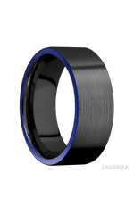 8 mm wide/Flat/Zirconium band with two 1 mm Side inlays of Lapis.