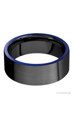 8 mm wide/Flat/Zirconium band with two 1 mm Side inlays of Lapis.