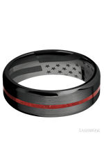 7 mm wide/Beveled/Zirconium band with one 1 mm Centered inlay of Coral.