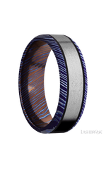 7 mm wide/Beveled/Titanium Damascus band with one 4 mm Centered inlay of Titanium.