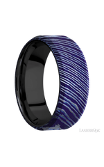 8 mm wide Beveled Titanium Damascus band featuring a Zirconium sleeve.
