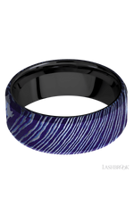 8 mm wide Beveled Titanium Damascus band featuring a Zirconium sleeve.