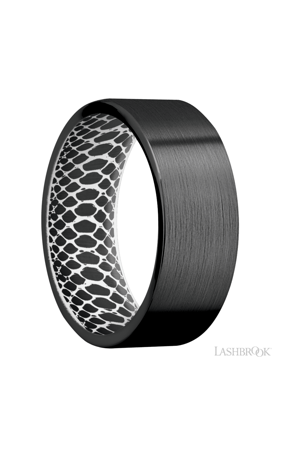 8 mm wide Flat Zirconium band featuring a White sleeve.