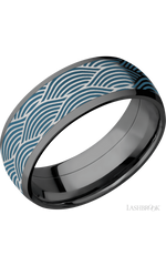 8 mm wide/Domed/Zirconium band with one 6 mm Centered inlay of Cobalt Chrome with a laser carved Navigator pattern.