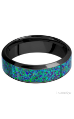 7 mm wide/High Bevel/Zirconium band with one 4 mm Centered inlay of Green Opal.