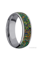 7 mm wide/Domed/Tantalum band with one 5 mm Centered inlay of Black Opal.