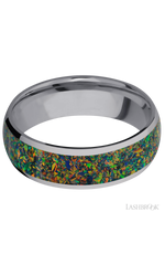 7 mm wide/Domed/Tantalum band with one 5 mm Centered inlay of Black Opal.