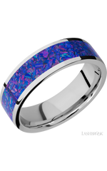7 mm wide/Flat/Cobalt Chrome band with one 5 mm Centered inlay of Purple Opal.