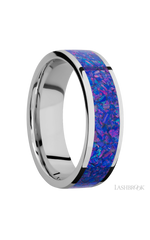 7 mm wide/Flat/Cobalt Chrome band with one 5 mm Centered inlay of Purple Opal.