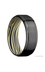 7 mm wide Flat Grooved Edges Zirconium band featuring a Bright Nickel sleeve.