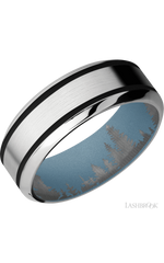 8 mm wide/High Bevel/Cobalt Chrome band with two 1 mm Wide inlays of Black also featuring a Polar Blue sleeve.