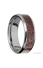 7 mm wide/Beveled/Titanium band with one 5 mm Centered inlay of Dinosaur Bone Mixed.