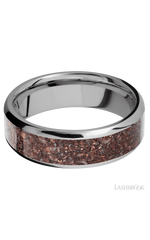 7 mm wide/Beveled/Titanium band with one 5 mm Centered inlay of Dinosaur Bone Mixed.