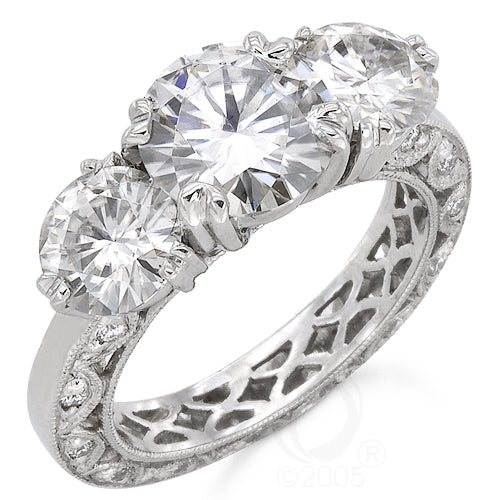Style 8964M: Hand Made Three Stone Anniversary Ring With Pave' Diamonds