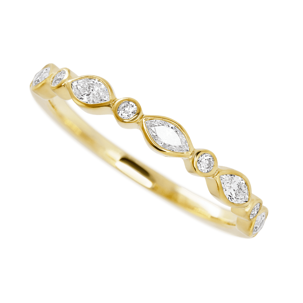 14K Yellow Gold band with 4 Round and 5 Marquise Lab Grown Diamond having TCW-.56