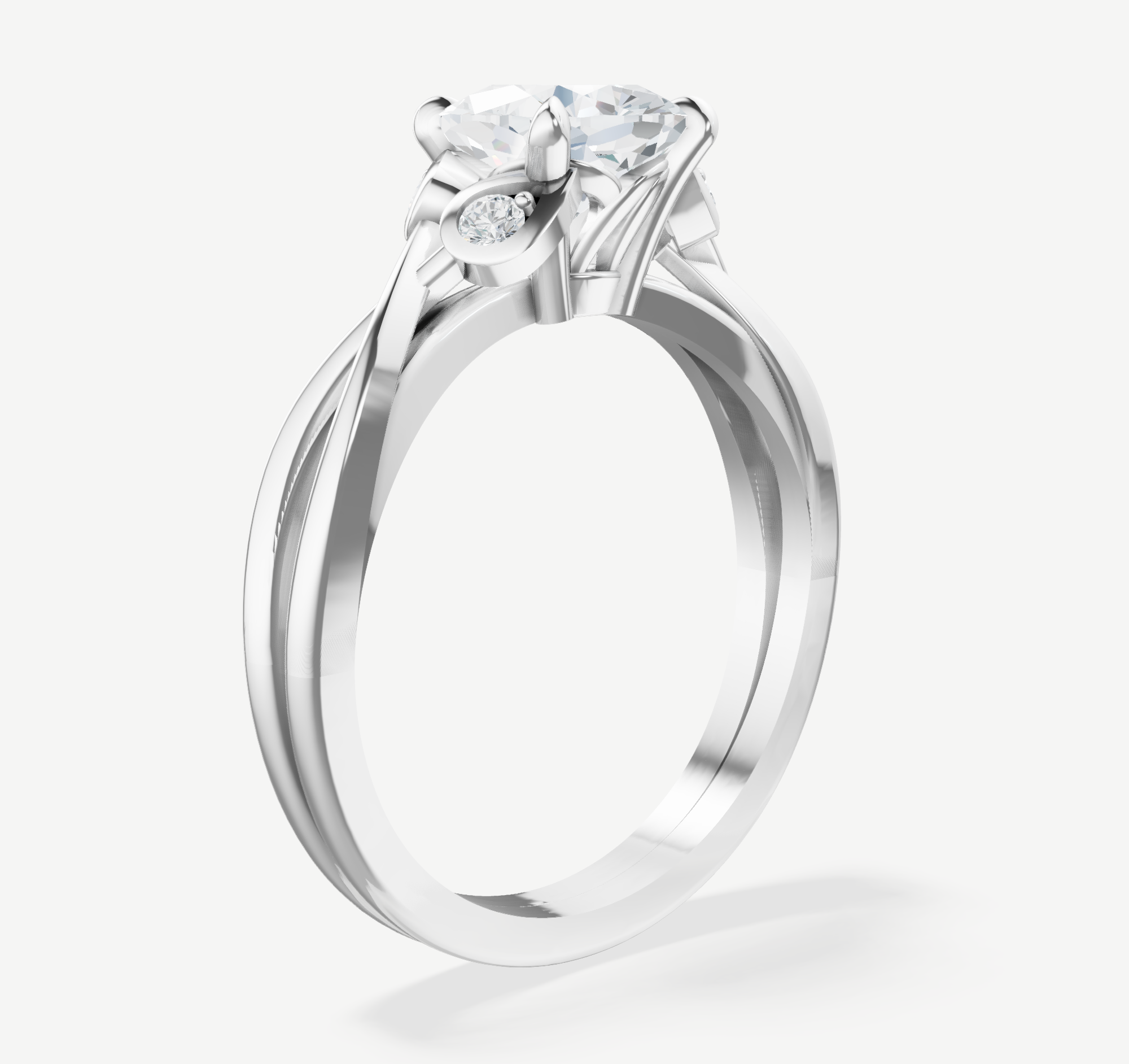 style-104704:-vintage-style-tapering-head-and-split-cathedral-with-petals-shank-engagement-ring-with-lab-grown-diamonds