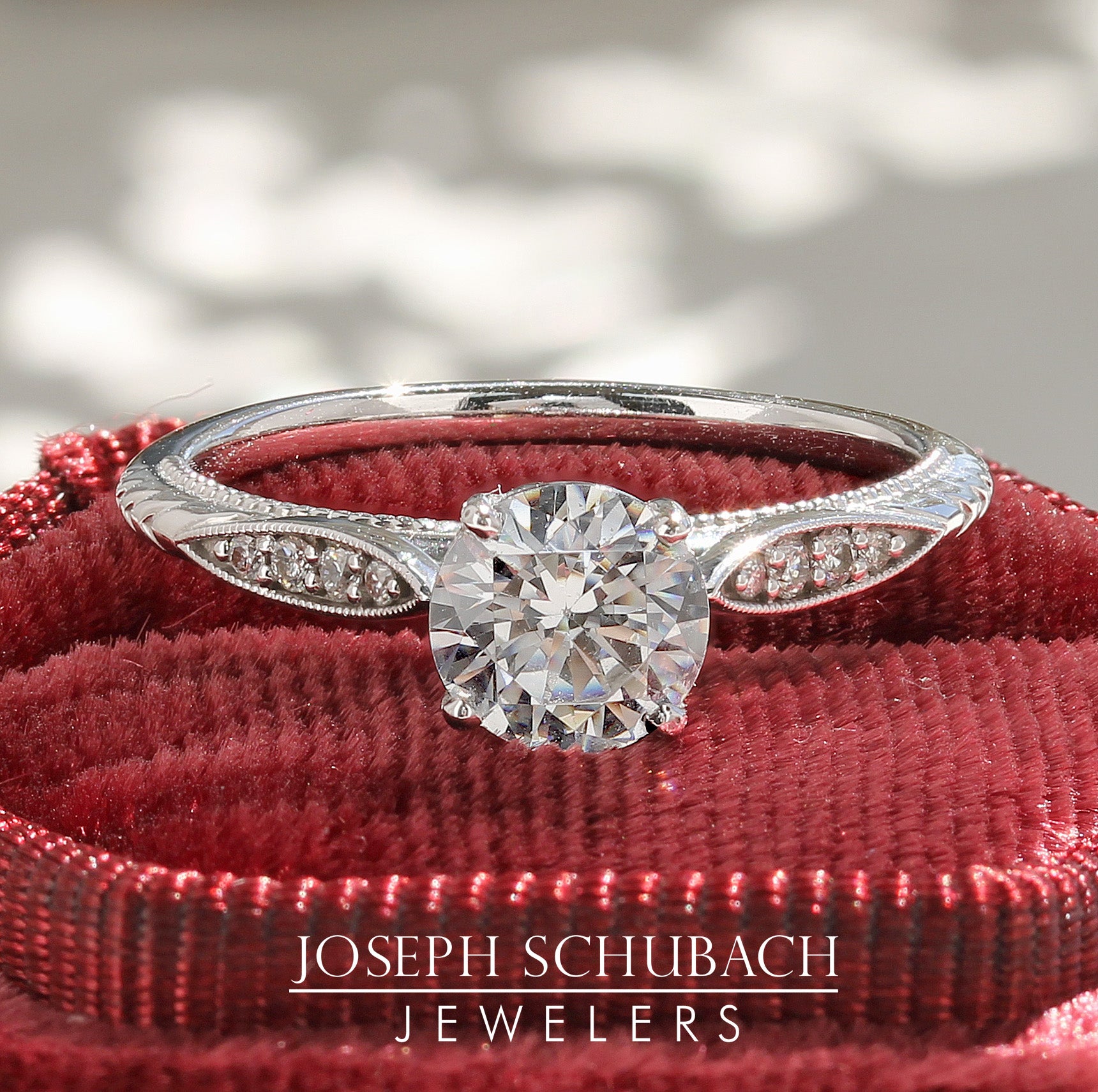 Style 103202: Vintage Style Engraved Engagement Ring With Lab Grown Side Diamonds