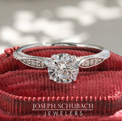 Style 103202: Vintage Style Engraved Engagement Ring With Lab Grown Side Diamonds
