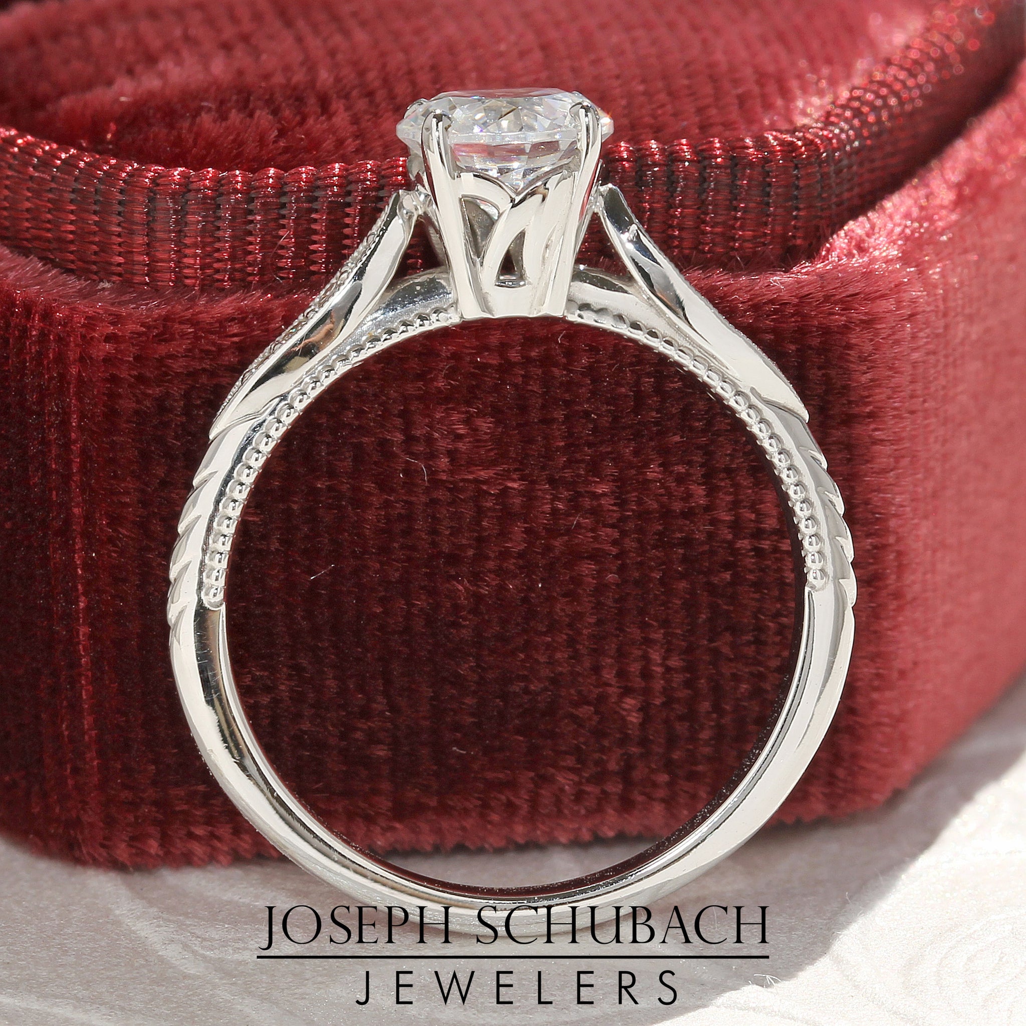 Style 103202: Vintage Style Engraved Engagement Ring With Lab Grown Side Diamonds