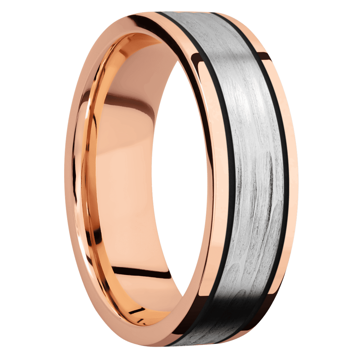 14K Rose Gold with Polish Finish and 14K White Gold Inlay