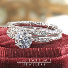 Style 103202: Vintage Style Engraved Engagement Ring With Lab Grown Side Diamonds