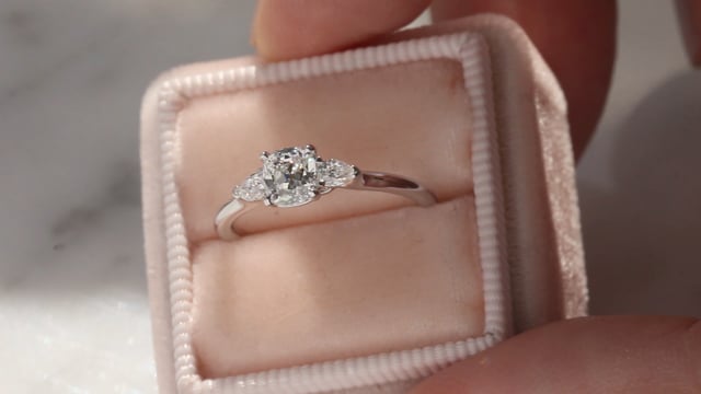 Style 103378: Old Mine Cut and Antique Pear Lab Grown Diamond Three Stone Ring