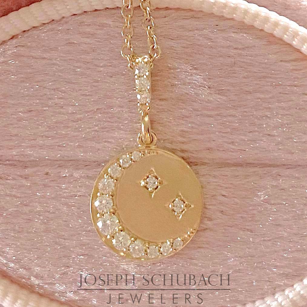 Style 104624: Diamond Crescent Moon and Stars Disc Necklace