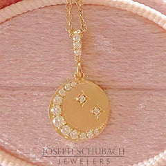 Style 104624: Diamond Crescent Moon and Stars Disc Necklace