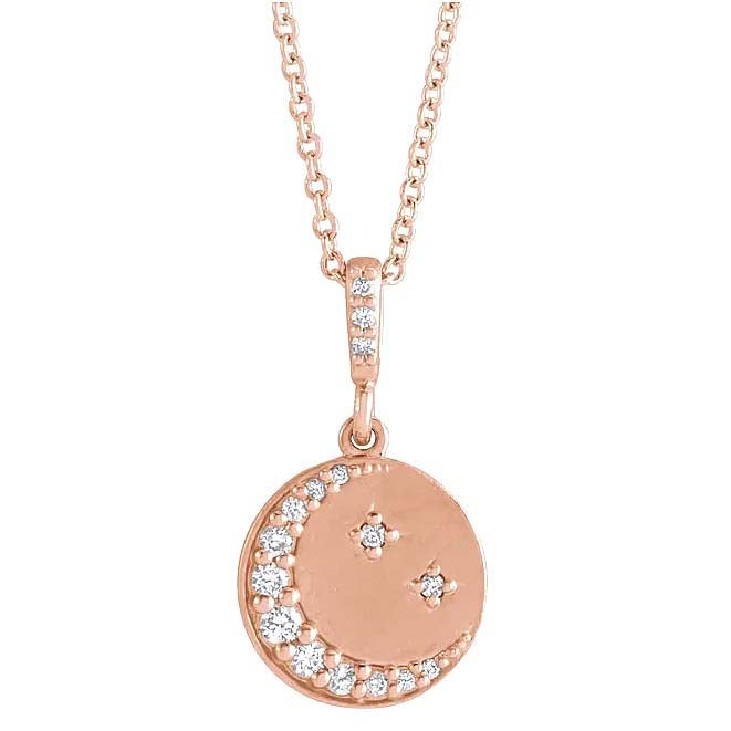 Style 104624: Diamond Crescent Moon and Stars Disc Necklace
