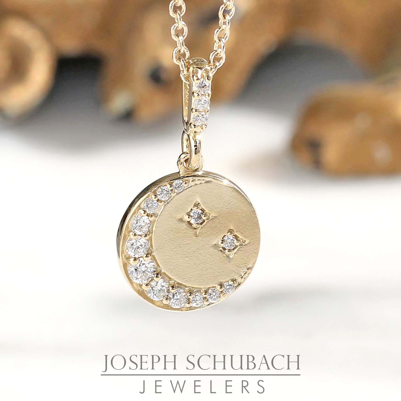 Style 104624: Diamond Crescent Moon and Stars Disc Necklace