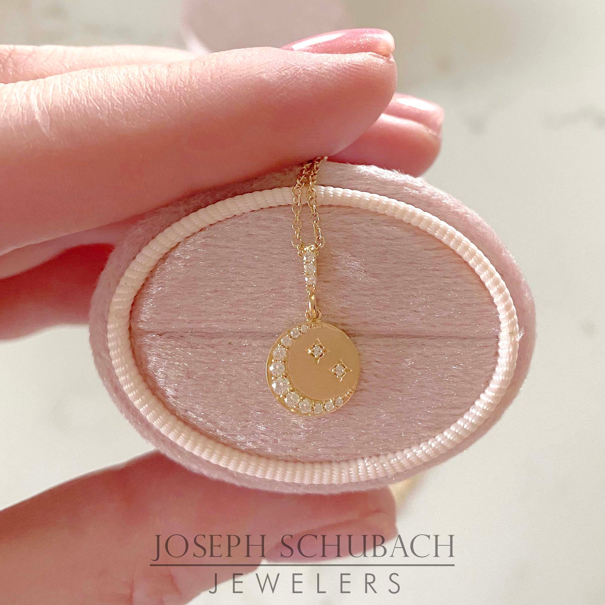 Style 104624: Diamond Crescent Moon and Stars Disc Necklace