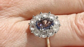104616: Rose Cut Sapphire and Diamond Halo Engagement Ring
