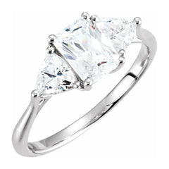 Style 102245: Radiant Shaped Three Stone Ring With Diamond Triangle Side Stones