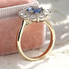 104616: Rose Cut Sapphire and Diamond Halo Engagement Ring