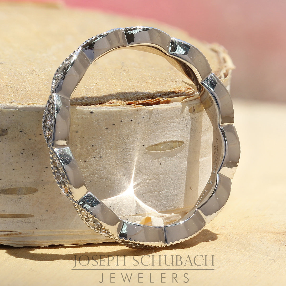 Style 103307WB: Scalloped Wedding Band With Milgrained Edges And Round Lab Diamonds