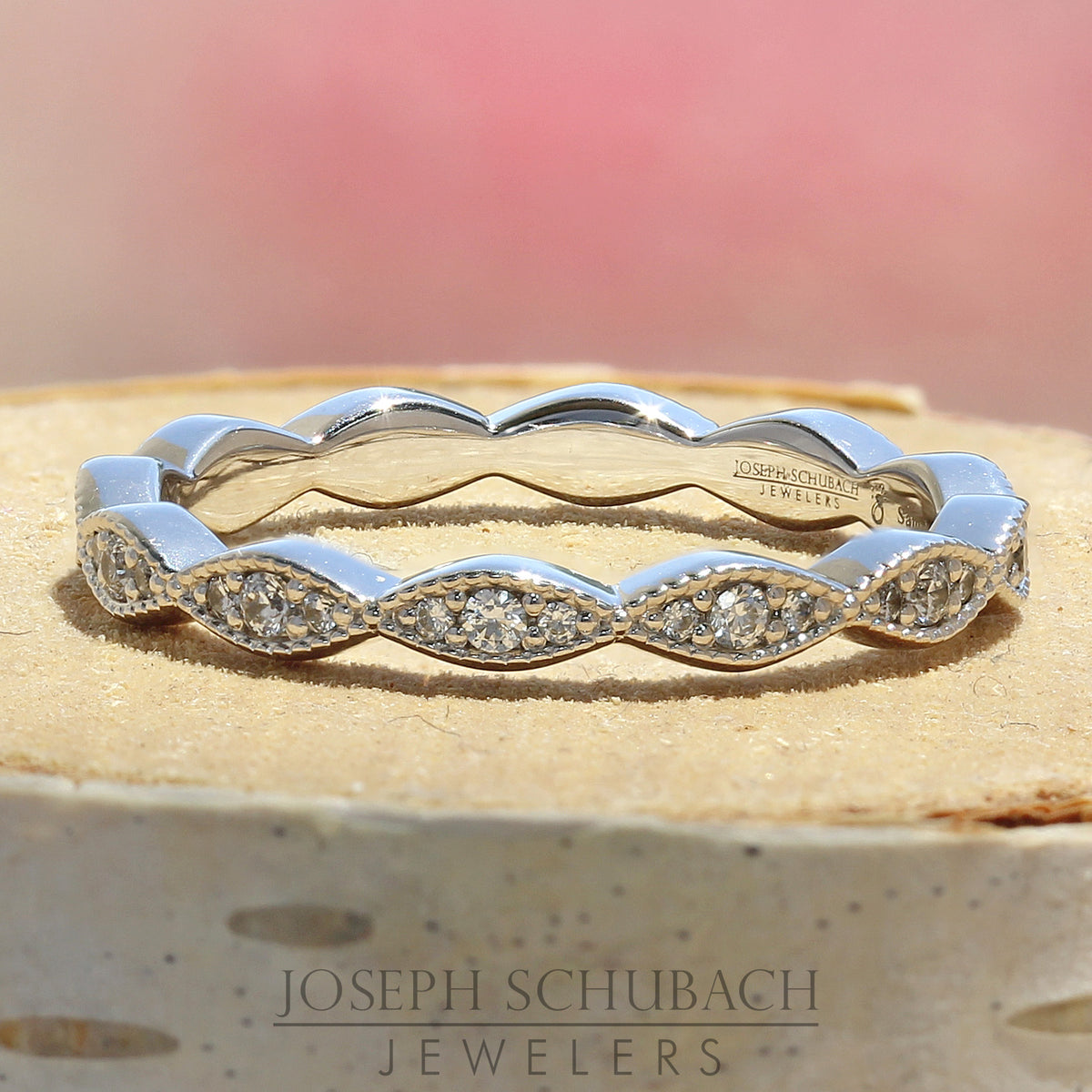 Style 103307WB: Scalloped Wedding Band With Milgrained Edges And Round Lab Diamonds