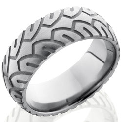 Style 103547: Titanium 8mm Domed Band with Tire Tread Pattern