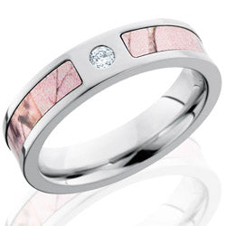 Style 103791: Cobalt Chrome 5mm Flat Band with 3mm of Pink Realtree AP and Flush White Diamond